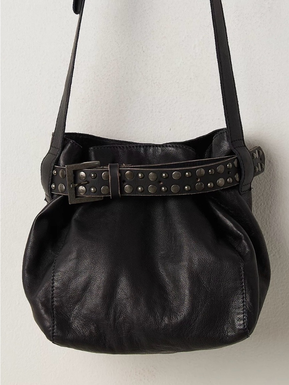 Free People Black Studded Leather Shoulder Bag